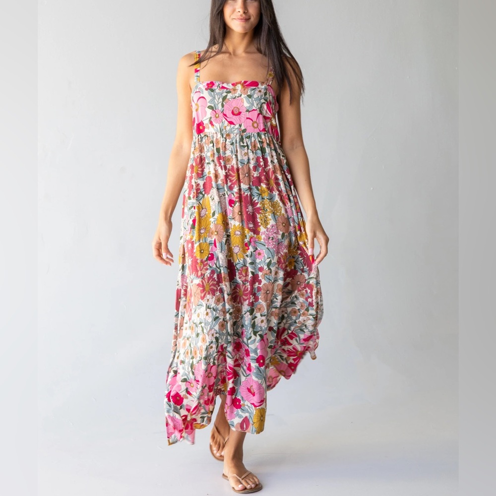 NaturalLife Patti Side Slit maxi dress, vintage summer floral, Size Small